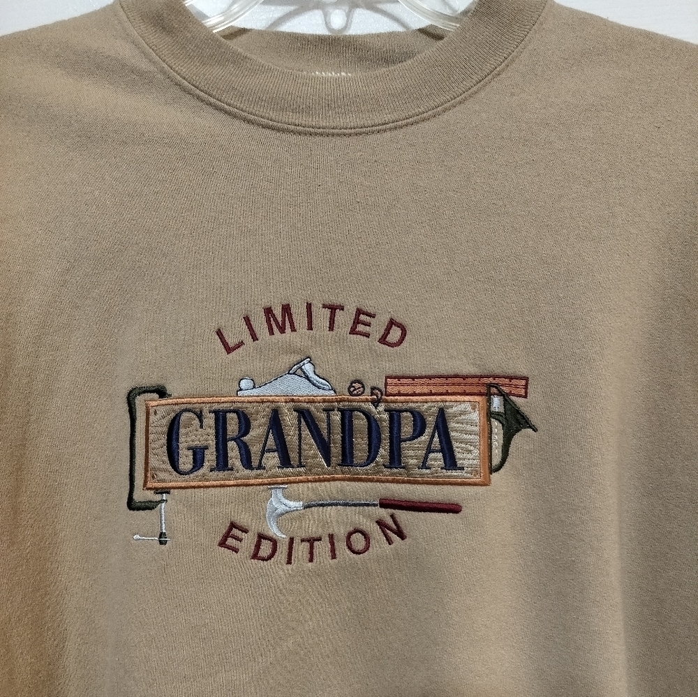 1758) Vintage 90's Tan Grandpa Sweatshirt Size Large - Picture 5 of 7
